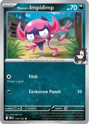Image of Marnie's Impidimp 134  - Reverse Holofoil SV10 Destined Rivals - Common