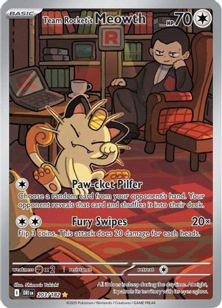 Image of Team Rocket's Meowth 203/182  - Holofoil SV10 Destined Rivals - Illustration Rare