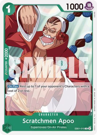 Image of Scratchmen Apoo (Reprint) (EB01-015) - Starter Deck 24: GREEN Jewelry Bonney