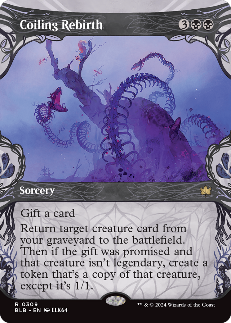 Image of Coiling Rebirth (Showcase) (BLB-309) - Bloomburrow: (Showcase) (Borderless) Foil
