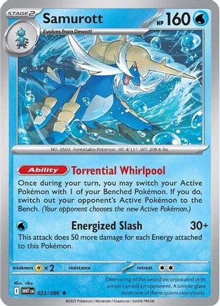 Image of Samurott 023/086  - Holofoil SV White Flare - Rare