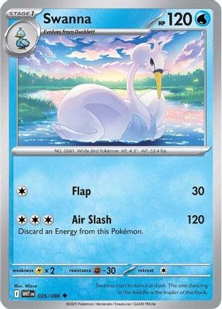 Image of Swanna 026/086  - Reverse Holofoil SV White Flare - Uncommon