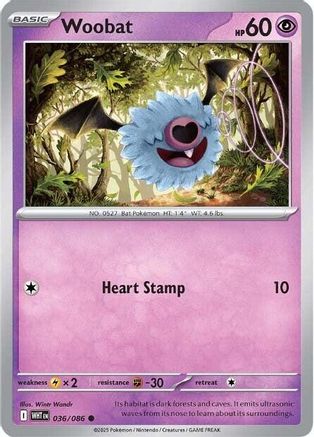 Image of Woobat 036/086  - Reverse Holofoil SV White Flare - Common