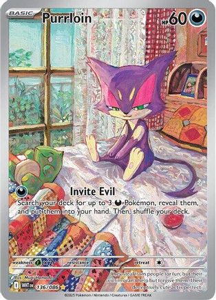 Image of Purrloin 136/086  - Holofoil SV White Flare - Illustration Rare