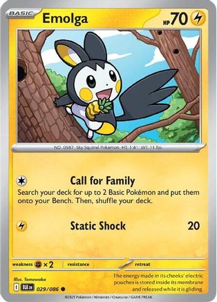 Image of Emolga 029/086  - Reverse Holofoil SV Black Bolt - Common