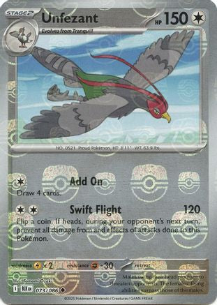 Image of Unfezant (Master Ball Pattern) 073/086  - Holofoil SV Black Bolt - Uncommon