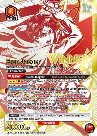 Image of Eren Jaeger (092) (Winner) (UEPR/AOT-1-092) - Union Arena Promotion Cards Foil