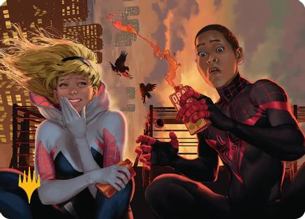 Image of Heroes' Hangout Art Card (Gold-Stamped Planeswalker Symbol) (AASPM-014) - Art Series: Marvel's Spider-Man