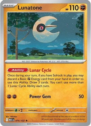 Image of Lunatone 074  - Reverse Holofoil ME01 Mega Evolution - Rare