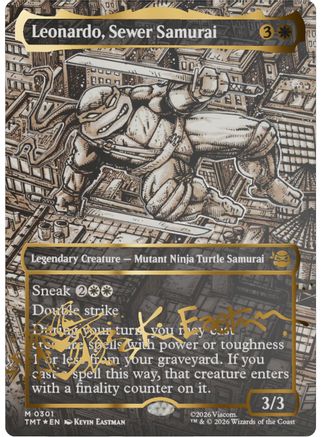 Image of Leonardo, Sewer Samurai (Borderless) (Gold-Stamped Signature) (TMT-301) - Teenage Mutant Ninja Turtles Foil