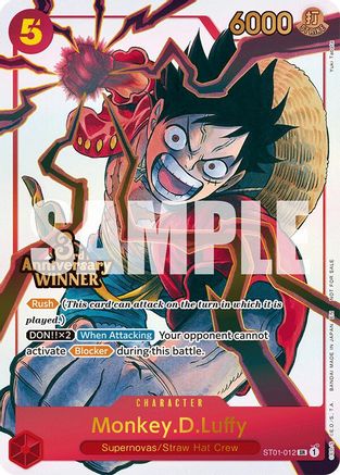 Image of Monkey.D.Luffy - ST01-012 (3rd Anniversary Winner) (ST01-012) - One Piece Promotion Cards Foil