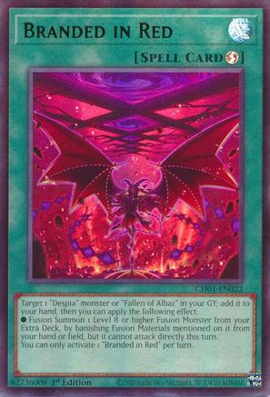 Image of Branded in Red (CH01-EN022) - THE CHRONICLES DECK: The Fallen & The Virtuous (All-Foil Edition) 1st Edition