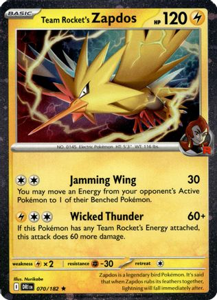Image of Team Rocket's Zapdos (Cosmos Holo) 070/182  - Holofoil Miscellaneous Cards & Products - Promo