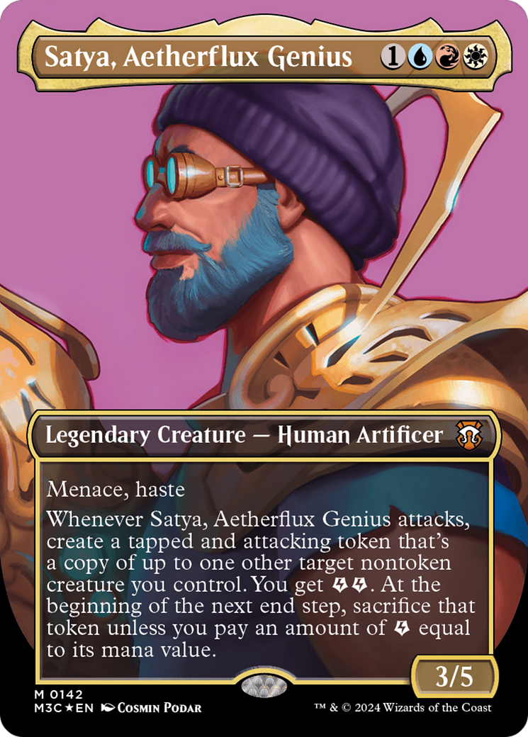 Image of Satya, Aetherflux Genius (Borderless) (Ripple Foil) (M3C-142) - Modern Horizons 3 Commander (Borderless) Foil