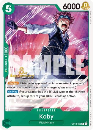 Image of Koby (OP13-025) - Carrying On His Will: 3rd Anniversary Tournament Cards