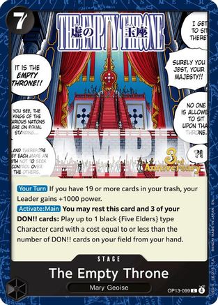 Image of The Empty Throne (OP13-099) - Carrying On His Will: 3rd Anniversary Tournament Cards