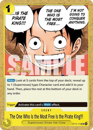 Image of The One Who Is the Most Free Is the Pirate King!!! (OP13-116) - Carrying On His Will: 3rd Anniversary Tournament Cards