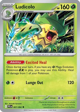 Image of Ludicolo 007/094  - Reverse Holofoil ME02 Phantasmal Flames - Uncommon