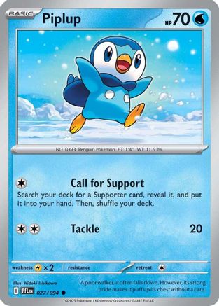 Image of Piplup 027/094  - Reverse Holofoil ME02 Phantasmal Flames - Common