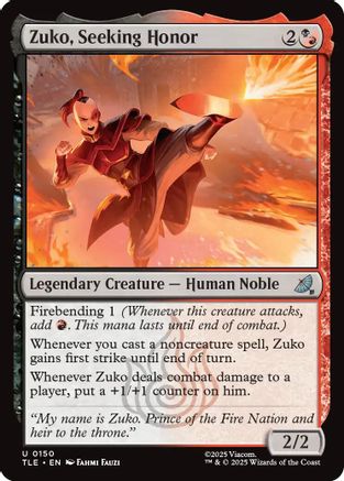 Image of Zuko, Seeking Honor (TLE-150) - Avatar: The Last Airbender: Eternal-Legal Foil