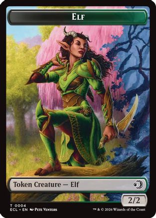 Image of Elf // Treasure Double-Sided Token (ECL-4 // 10) - Lorwyn Eclipsed Foil