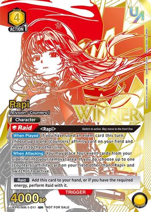 Image of Rapi (011) (Winner) (UEPR/NIK-1-011) - Union Arena Promotion Cards Foil
