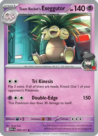 Image of Team Rocket's  exeggutor 078  - Holofoil ME Ascended Heroes - Rare
