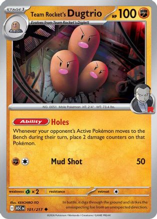 Image of Team Rocket's Dugtrio 101/217  - Reverse Holofoil ME Ascended Heroes - Uncommon