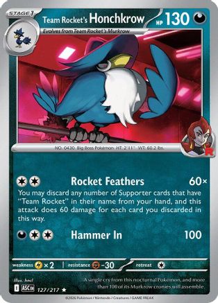 Image of Team Rocket's Honchkrow 127  - Reverse Holofoil ME Ascended Heroes - Rare