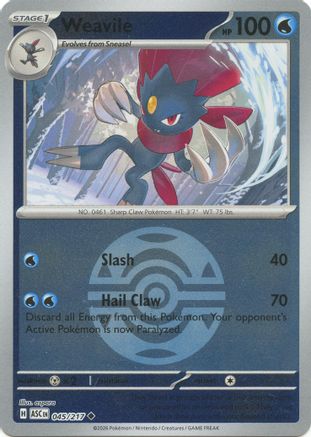 Image of Weavile (Dusk Ball) 045/217  - Reverse Holofoil ME Ascended Heroes - Uncommon