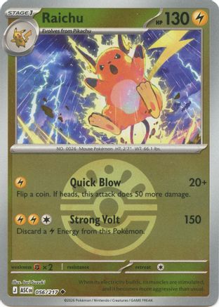 Image of Raichu (Friend Ball) 056  - Reverse Holofoil ME Ascended Heroes - Uncommon