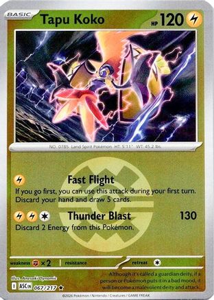 Image of Tapu Koko (Quick Ball) 067  - Reverse Holofoil ME Ascended Heroes - Rare