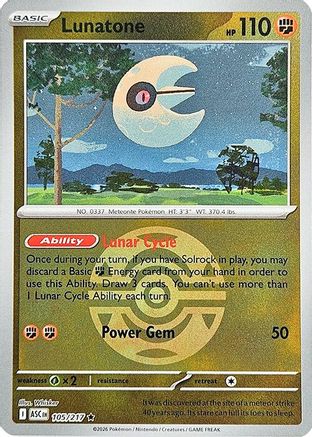 Image of Lunatone (Dusk Ball) 105  - Reverse Holofoil ME Ascended Heroes - Rare