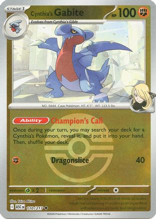 Image of Cynthia's Gabite (Poke Ball) 110  - Reverse Holofoil ME Ascended Heroes - Uncommon
