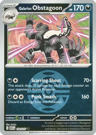 Image of Galarian Obstagoon (Dusk Ball) 132/217  - Reverse Holofoil ME Ascended Heroes - Uncommon