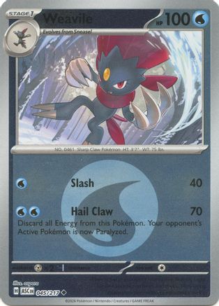 Image of Weavile (Energy Symbol Pattern) 045/217  - Reverse Holofoil ME Ascended Heroes - Uncommon