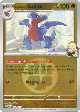Image of Cynthia's Gabite (Energy Symbol Pattern) 110  - Reverse Holofoil ME Ascended Heroes - Uncommon