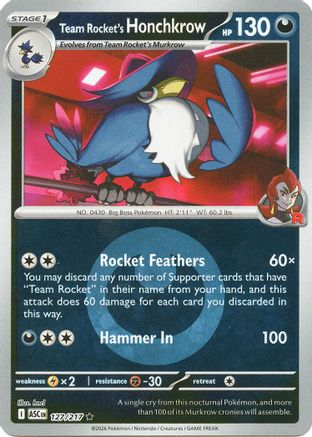 Image of Team Rocket's Honchkrow (Energy Symbol Pattern) 127  - Reverse Holofoil ME Ascended Heroes - Rare