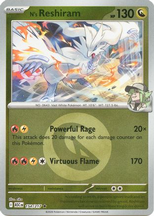 Image of N's Reshiram (Energy Symbol Pattern) 154  - Reverse Holofoil ME Ascended Heroes - Rare