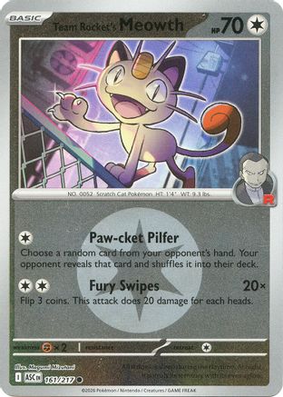 Image of Team Rocket's Meowth (Energy Symbol Pattern) 161  - Reverse Holofoil ME Ascended Heroes - Common