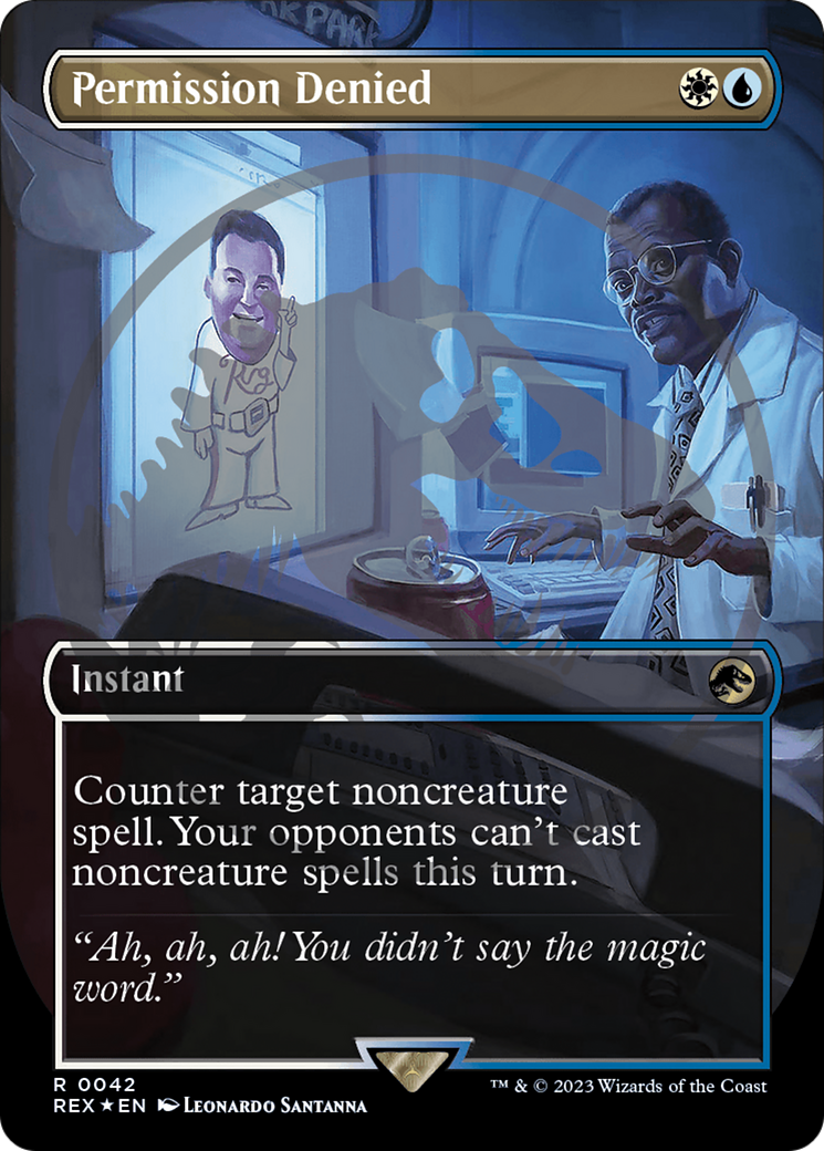 Image of Permission Denied (Borderless) (Emblem) (REX-042) - Jurassic World Collection (Borderless) Foil