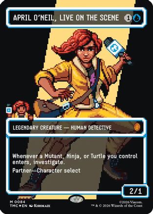 Image of April O'Neil, Live on the Scene (Borderless) (Surge Foil) (TMC-084) - Commander: Teenage Mutant Ninja Turtles Foil