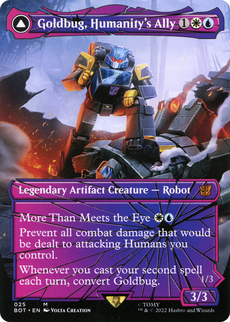 Image of Goldbug, Humanity's Ally (Shattered Glass) (BOT-025) - Transformers: (shatteredglass, convertdfc) (Borderless) Foil
