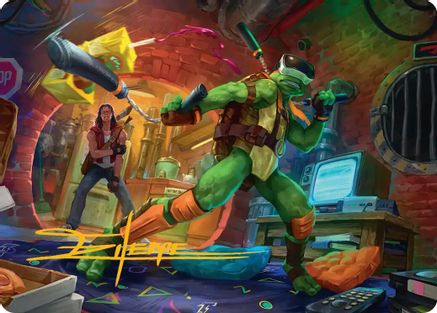Image of Michelangelo, Game Master Art Card (Gold-Stamped Signature) (ASTMT-013) - Art Series: Teenage Mutant Ninja Turtles