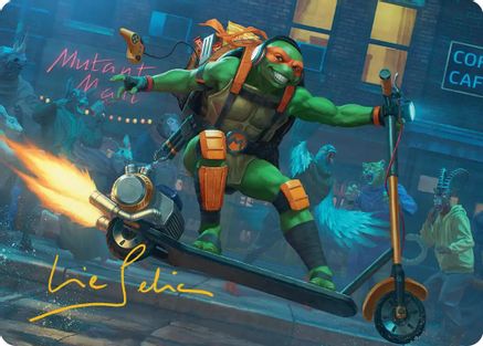 Image of Michelangelo, On the Scene Art Card (Gold-Stamped Signature) (ASTMT-049) - Art Series: Teenage Mutant Ninja Turtles
