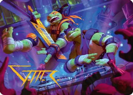 Image of Mikey & Don, Party Planners Art Card (Gold-Stamped Signature) (ASTMT-015) - Art Series: Teenage Mutant Ninja Turtles