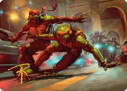 Image of Raph & Mikey, Troublemakers Art Card (Gold-Stamped Signature) (ASTMT-017) - Art Series: Teenage Mutant Ninja Turtles