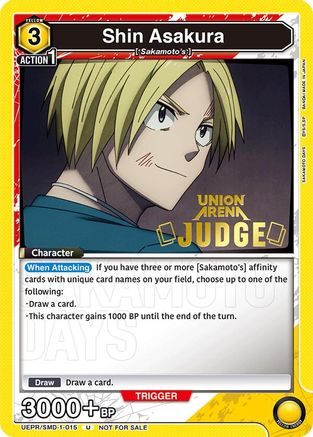 Image of Shin Asakura (015) (Judge) (UEPR/SMD-1-015) - Union Arena Promotion Cards Foil