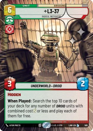 Image of L3-37 - Radical Instigator (Hyperspace Foil) (565) - A Lawless Time Foil