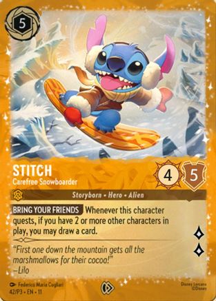 Image of Stitch - Carefree Snowboarder (42) - Disney Lorcana Promo Cards Holofoil
